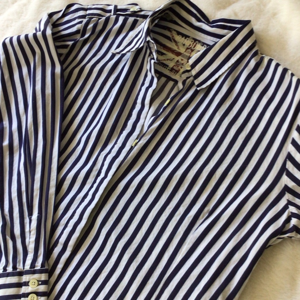 Barbour Women’s Navy and White Striped Button Down Shirt 12